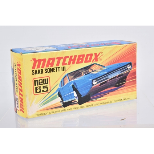 89 - THREE BOXED MATCHBOX SUPERFAST MODELS, Beach Bug, No.30, orange interior and side panel, Saab Sonnet... 