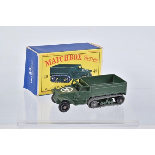 133 - FOUR BOXED LESNEY MATCHBOX SERIES MODELS, M3 Personnel Carrier, No.49, star to bonnet, black wheels ... 