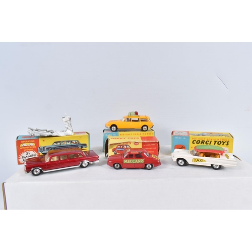 134 - THREE BOXED CORGI TOYS CARS, Mercedes-Benz 600 Pullman, No.247, metallic red body, cream interior, w... 