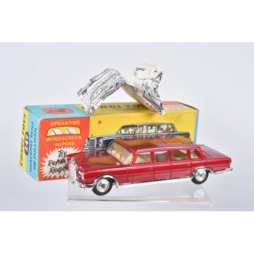 134 - THREE BOXED CORGI TOYS CARS, Mercedes-Benz 600 Pullman, No.247, metallic red body, cream interior, w... 