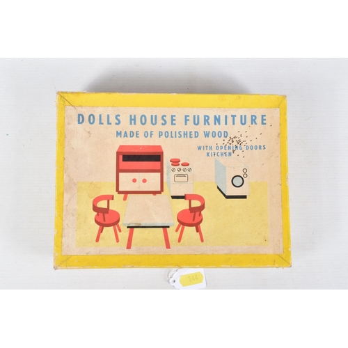 144 - THREE BOXED SETS OF WOODEN DOLLS HOUSE FURNITURE, c.late 1950's/early 1960's, all sets appear comple... 