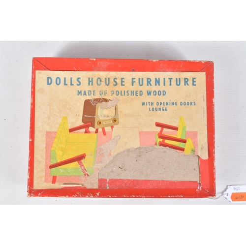 144 - THREE BOXED SETS OF WOODEN DOLLS HOUSE FURNITURE, c.late 1950's/early 1960's, all sets appear comple... 