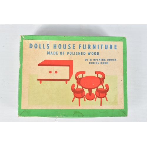 144 - THREE BOXED SETS OF WOODEN DOLLS HOUSE FURNITURE, c.late 1950's/early 1960's, all sets appear comple... 