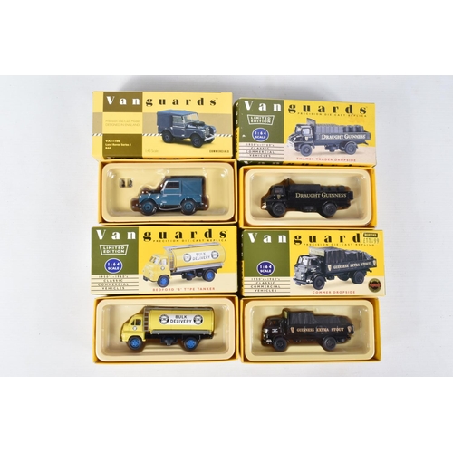 152 - SEVEN BOXED VANGUARDS DIECAST  COMMERCIAL MODEL VEHICLES, to include a Leyland Comet Box Van Tate & ... 