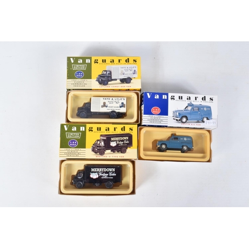 152 - SEVEN BOXED VANGUARDS DIECAST  COMMERCIAL MODEL VEHICLES, to include a Leyland Comet Box Van Tate & ... 