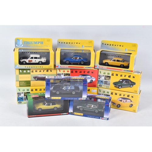 154 - TWELVE VANGUARDS DIECAST 1:43 SCALE MODEL VEHICLES, to include a Triumph Stag Mk2 in Sapphire Blue, ... 