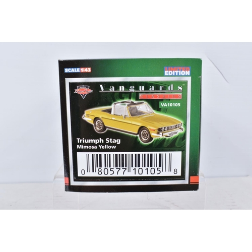 154 - TWELVE VANGUARDS DIECAST 1:43 SCALE MODEL VEHICLES, to include a Triumph Stag Mk2 in Sapphire Blue, ... 