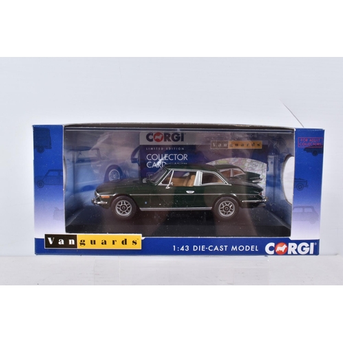 154 - TWELVE VANGUARDS DIECAST 1:43 SCALE MODEL VEHICLES, to include a Triumph Stag Mk2 in Sapphire Blue, ... 