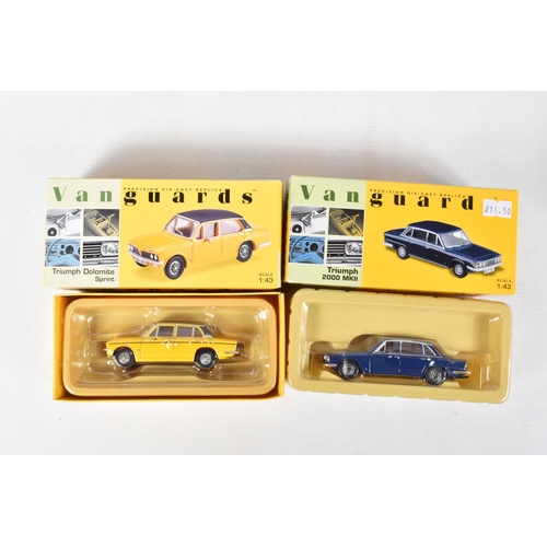 154 - TWELVE VANGUARDS DIECAST 1:43 SCALE MODEL VEHICLES, to include a Triumph Stag Mk2 in Sapphire Blue, ... 