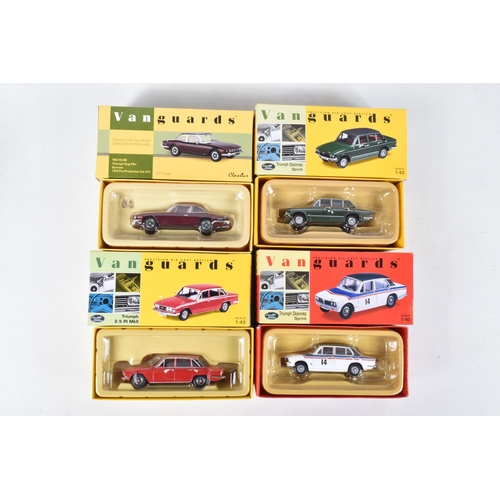 154 - TWELVE VANGUARDS DIECAST 1:43 SCALE MODEL VEHICLES, to include a Triumph Stag Mk2 in Sapphire Blue, ... 