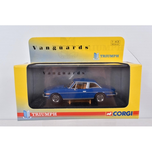 154 - TWELVE VANGUARDS DIECAST 1:43 SCALE MODEL VEHICLES, to include a Triumph Stag Mk2 in Sapphire Blue, ... 