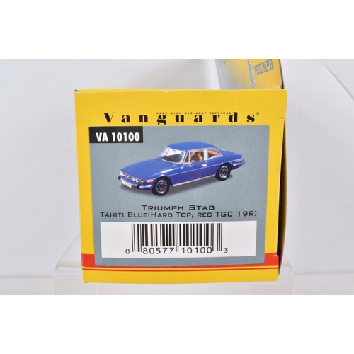 154 - TWELVE VANGUARDS DIECAST 1:43 SCALE MODEL VEHICLES, to include a Triumph Stag Mk2 in Sapphire Blue, ... 