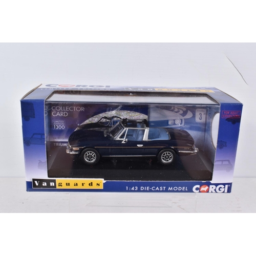 154 - TWELVE VANGUARDS DIECAST 1:43 SCALE MODEL VEHICLES, to include a Triumph Stag Mk2 in Sapphire Blue, ... 