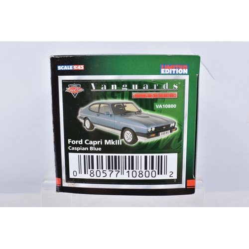 155 - SEVEN BOXED VANGUARDS DIECAST 1:43 SCALE MODEL VEHICLES, to include Ford Cortina MkIV in Ghia Roman ... 