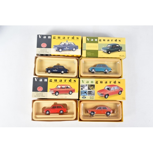 156 - TWELVE BOXED VANGUARDS DIECAST 1:43 SCALE MODEL VEHICLES, to include a Hillman Imp in Blue Metallic,... 