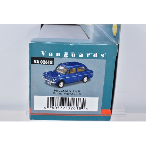 156 - TWELVE BOXED VANGUARDS DIECAST 1:43 SCALE MODEL VEHICLES, to include a Hillman Imp in Blue Metallic,... 