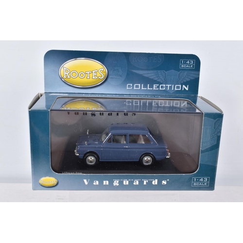 156 - TWELVE BOXED VANGUARDS DIECAST 1:43 SCALE MODEL VEHICLES, to include a Hillman Imp in Blue Metallic,... 