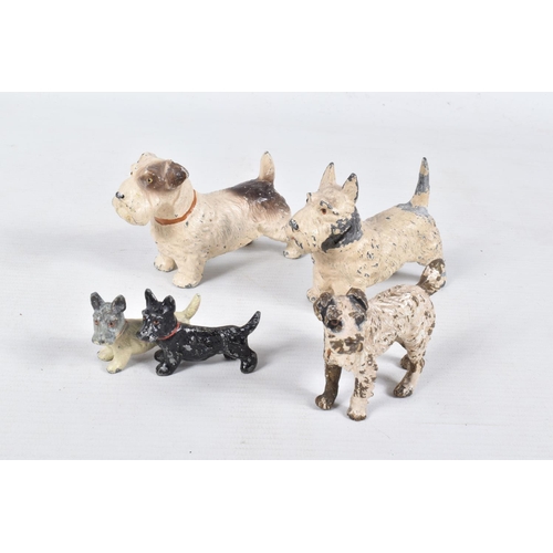 166 - A QUANTITY OF ASSORTED VINTAGE PAINTED BRONZE AND LEAD DOGS AND CLOCKWORK TOYS, black cat with exten... 