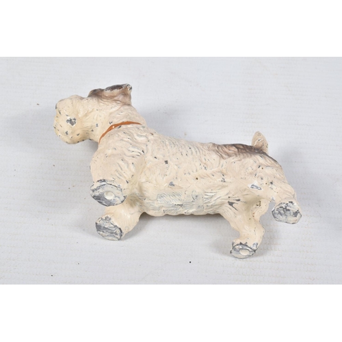 166 - A QUANTITY OF ASSORTED VINTAGE PAINTED BRONZE AND LEAD DOGS AND CLOCKWORK TOYS, black cat with exten... 