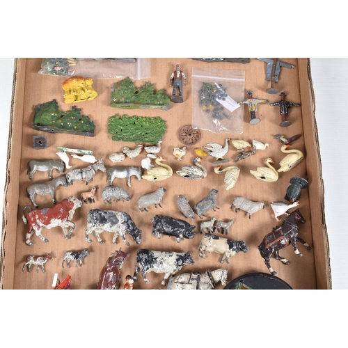 167 - A QUANTITY OF UNBOXED AND ASSORTED PLAYWORN BRITAINS AND OTHER HOLLOWCAST LEAD ANIMALS, FIGURES AND ... 