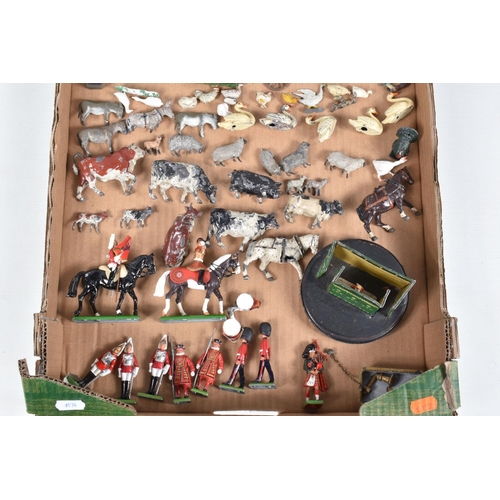 167 - A QUANTITY OF UNBOXED AND ASSORTED PLAYWORN BRITAINS AND OTHER HOLLOWCAST LEAD ANIMALS, FIGURES AND ... 