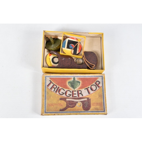 171 - A QUANTITY OF ASSORTED VINTAGE TOYS, to include two sizes of boxed Progress Gyroscope Tops, both com... 