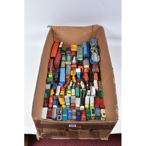 174 - A QUANTITY OF UNBOXED AND ASSORTED PLAYWORN DIECAST VEHICLES,  to include Dinky Supertoys Foden 14T ... 