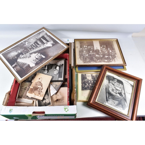 424 - PHOTOGRAPHS, A BOX OF LATE 19TH CENTURY AND WW1 CARTE DE VISITE AND CABINET PHOTOGRAPHS, LATER PHOTO... 