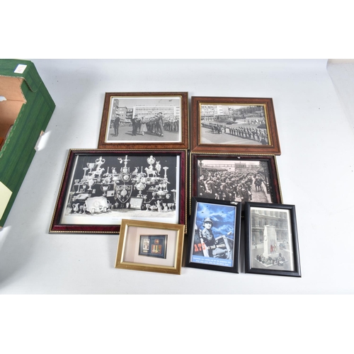 429 - A QUANTITY OF MILITARY PRINTS, MIRRORSAND PHOTOGRAPHS, a box and loose, including a reproduction adv... 