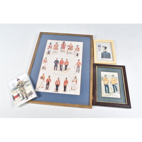 430 - A QUANTITY OF MILITARY INTEREST FRAMED PRINTS, PAINTINGS AND CIGARETTE CARDS, ETC, including a numbe... 