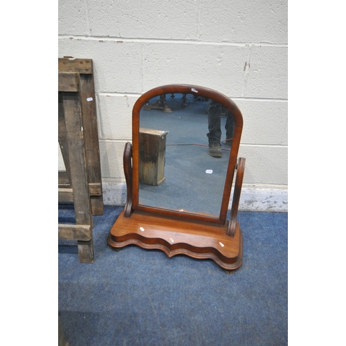 1202 - AN OAK THREE TIER CAKE STAND, along with a Victorian walnut swing mirror, a small painted chest of d... 