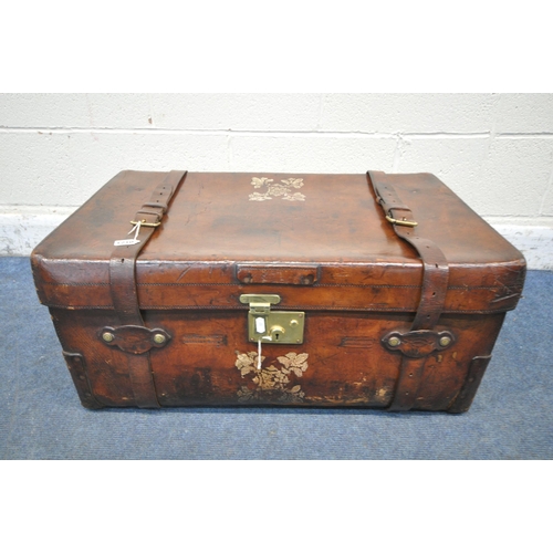 1210 - A FINNIGAN OF MANCHESTER BROWN LEATHER SUITCASE, the removable tray with divisions, stamped to sides... 