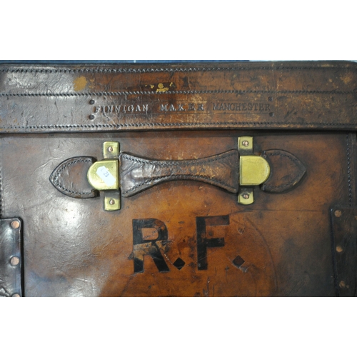 1210 - A FINNIGAN OF MANCHESTER BROWN LEATHER SUITCASE, the removable tray with divisions, stamped to sides... 