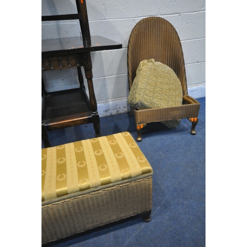 1215 - A SELECTION OF OCCASIONAL FURNITURE to include an oak linenfold blanket box, length 81cm x depth 44c... 