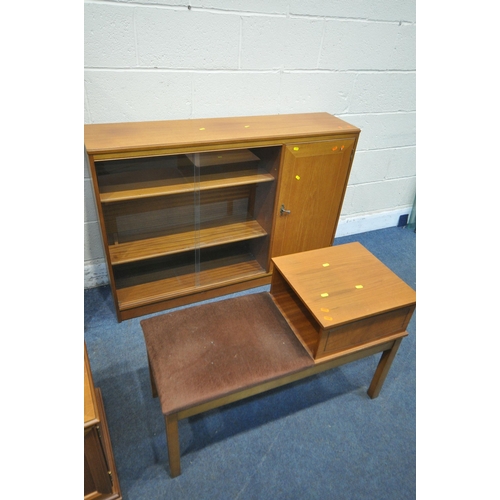 1220 - A SELECTION OF MID CENTURY TEAK FURNITURE, to include a double glazed bookcase length 84cm x depth 3... 