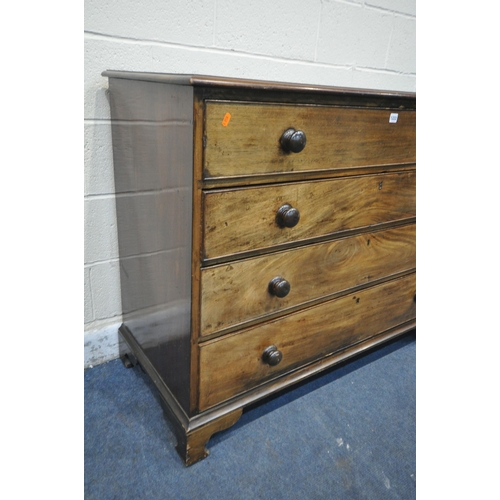 1222 - A GEORGIAN WALNUT CHEST OF FOUR LONG GRADUATED DRAWERS, with turned handles on bracket feet, length ... 