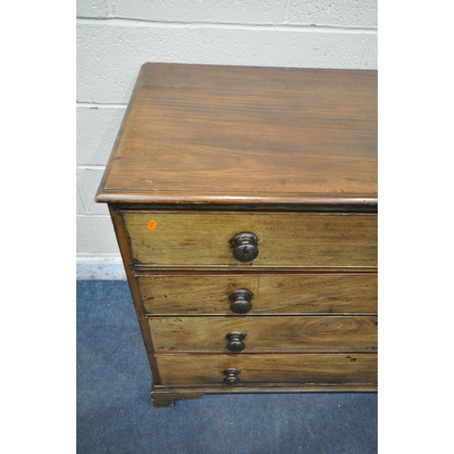 1222 - A GEORGIAN WALNUT CHEST OF FOUR LONG GRADUATED DRAWERS, with turned handles on bracket feet, length ... 