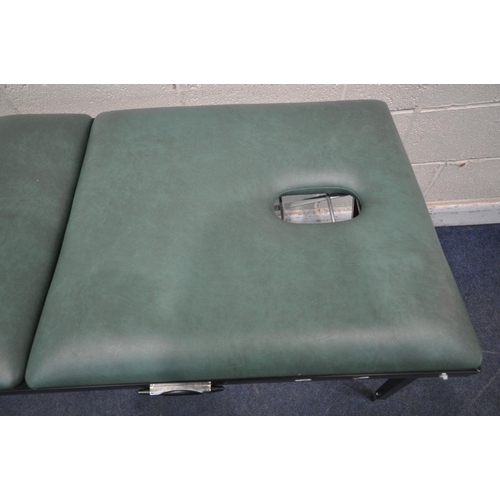 1228 - A FOLDING MASSAGE TABLE, with face rest hole, height adjustable backrest and legs, open length 197cm... 