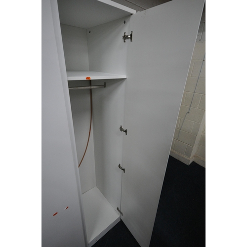 1229 - A PAIR OF GLOSSY WHITE DOUBLE DOOR WARDROBES, width 81cm x depth 55cm x height 190cm (condition repo... 