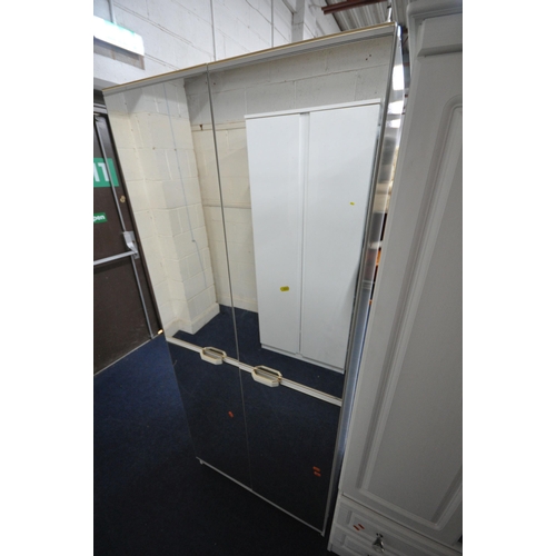 1230 - A MODERN WHITE DOUBLE DOOR WARDROBE, with two drawers, width 78cm x depth 54cm x height 182cm, a mat... 