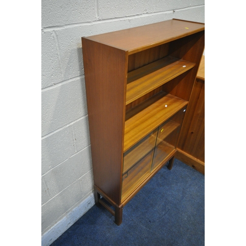 1237 - A PINE SINGLE DOOR CABINET, width 55cm x depth 61cm x height 89cm, along with a mid-century bookcase... 