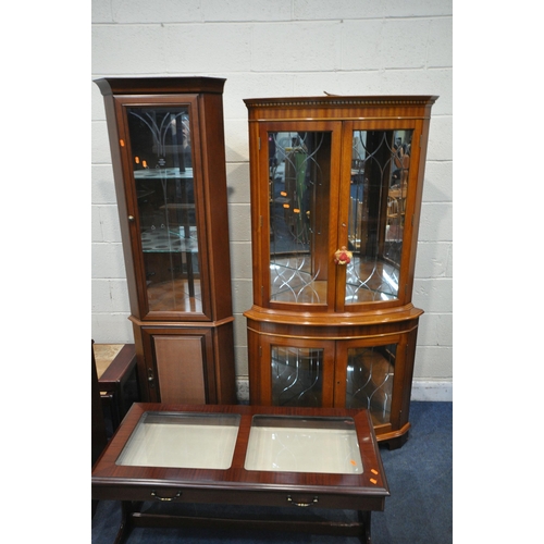 1245 - A 20TH CENTURY MAHOGANY CORNER CUPBOARD, with four glazed doors, width 94cm x depth 51cm x height 18... 