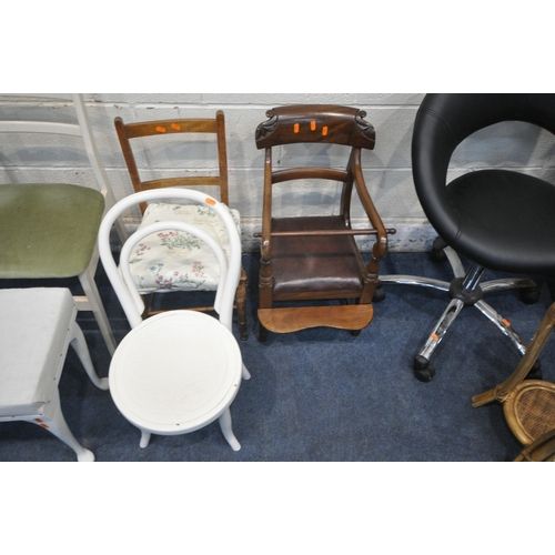 1249 - A SELECTION OF CHAIRS AND STOOLS, to include a black leatherette swivel chair, three child's chairs,... 