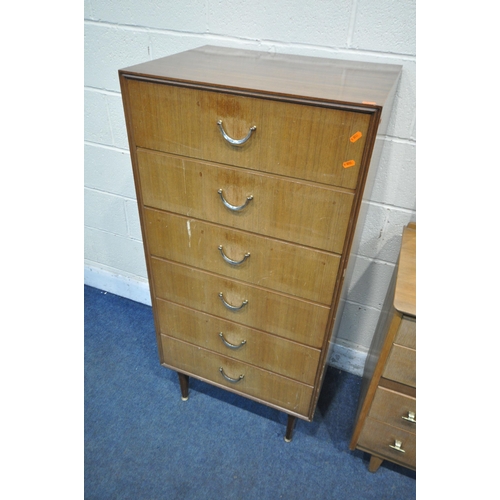 1255 - A LEBUS MID CENTURY TEAK GENTLEMAN'S WARDROBE, with a single door, single mirror, above four drawers... 