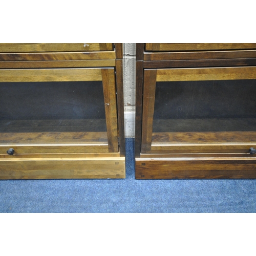 1259 - A PAIR OF TWO TIER LAURA ASHLEY GARRAT LIBRARY SECTIONAL TYPE BOOKCASE, with rise and fall glass doo... 