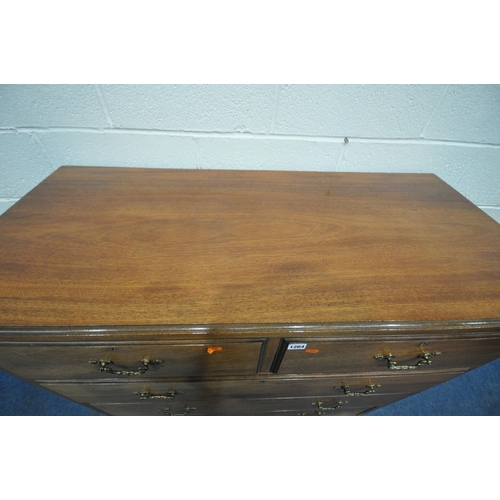 1264 - AN EDWARDIAN MAHOGANY CHEST OF TWO SHORT OVER THREE LONG DRAWERS, on bracket feet, width 121cm x dep... 