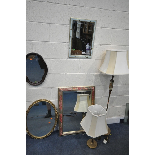 1268 - A SELECTION OF VARIOUS MIRRORS, to include a floral framed bevelled edge wall mirror 87cm x 63cm, an... 