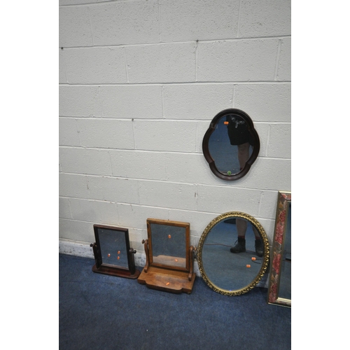 1268 - A SELECTION OF VARIOUS MIRRORS, to include a floral framed bevelled edge wall mirror 87cm x 63cm, an... 