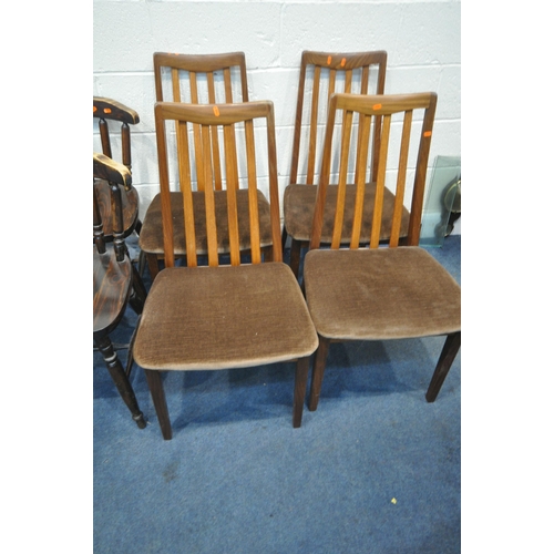 1269 - A VARIETY OF CHAIRS, to include a set of four G plan mid-century teak dining chairs, a pair of stain... 