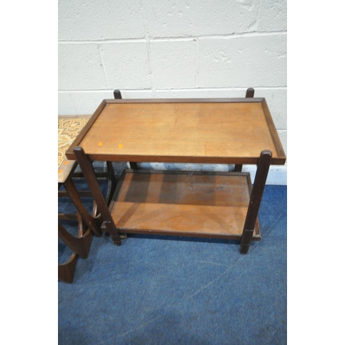 1270 - THREE PIECES OF MID CENTURY TEAK OCCASIONAL FURNITURE, to include a two tier trolley, with a removab... 